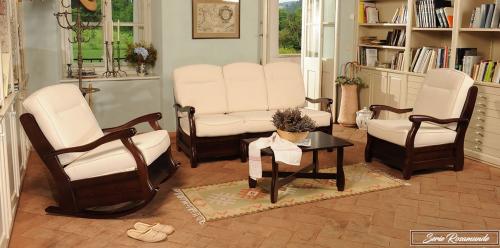 Preview: Landhaus Schaukelstuhl Schaukelsessel Serie Rosamunde 91x64 cm Massivholz beige creme lackiert Klassik Stoff Wildrosen Design Vintage Retro Landhausstil Shabby Chic Style