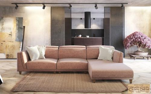 Lounge Sofa Couch modern Serie Carpe Diem Elegance Stoff rose rosewood mit Beinauflage robust 282 x 181 cm Polstermöbel Garnitur Relaxe Gruppe ausziehbar Liegefunktion