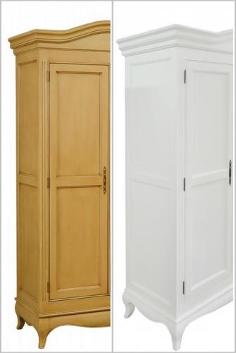Preview: Landhaus Kleiderschrank Massivholz Garderobenschrank 2 türig geschwungener Dielenschrank Venedig Klassik  weiß oder braun lackiert