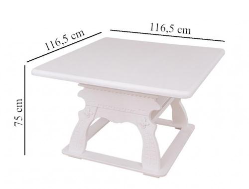 Preview: Landhaus Jogltisch Esstisch Massivholz weiß lackiert geschnitzt Landau 117x117cm Fichte voll massiv Landhausstil