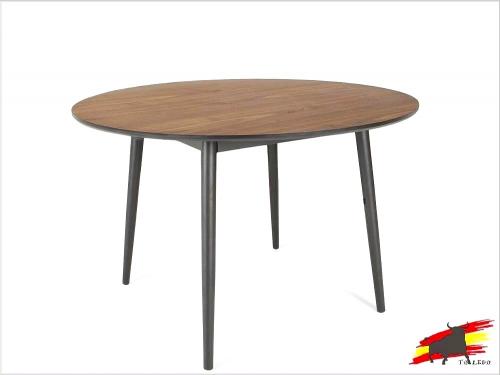 Runder Esstisch Küchentisch Esszimmertisch Serie " Toledo " Tisch modern helle Holz Optik Massivholz Füße schwarz 120 cm Durchmesser