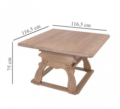 Preview: Landhaus Jogltisch Esstisch Massivholz grau braun light lackiert geschnitzt Landau 117x117cm Fichte voll massiv Landhausstil