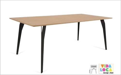 Esstisch Küchentisch Esszimmertisch Serie Vida Loca Tisch modern helle Holz Optik Designer Metall Füße schwarz 120 X 90 cm
