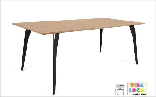 Esstisch Küchentisch Esszimmertisch Serie Vida Loca Tisch modern helle Holz Optik Designer Metall Füße schwarz 230 X 100 cm