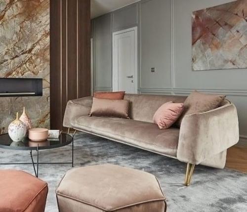 Lounge Sofa Couch modern Designer Leonardo Flow Samt Velour Stoff Polstermöbel robust 220 cm 3 Sitzer elegant altrosa rosa / Choco braun 18 Farben Auswahl