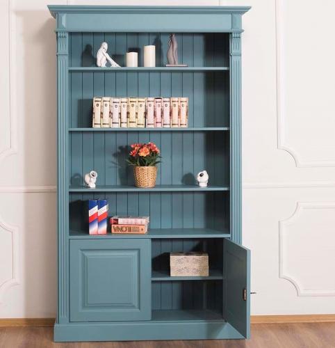 Preview: Landhaus Bücherregal breit Wandregal Hoch Regal Bibliothek großer Bücher Schrank PS160 Wien Fichte massiv Holz Maritim blau lackiert klassisch elegant Stilmöbel Landhausstil Lack Norden See Küsten Meer Look