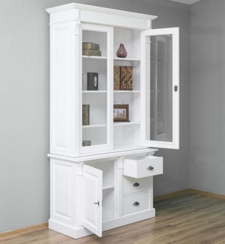 Preview: Landhaus Vitrine Glasvitrine Gründerstil Standvitrine Klassik Vitrinenschrank Buffet Serie " Wien II Klassik " PS46Bas/PS75Sup Massivholz weiß lackiert elegant Landhausstil