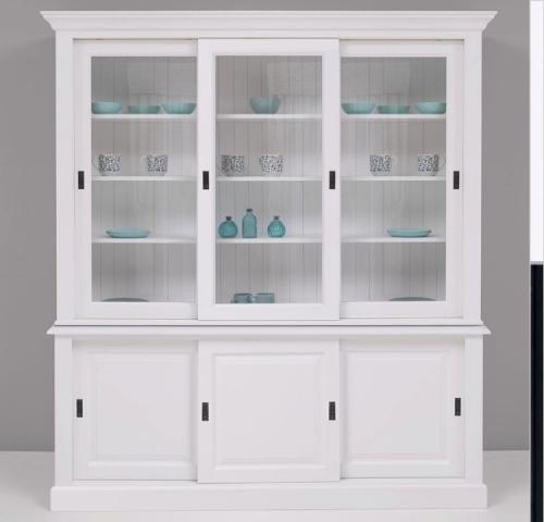 Landhaus Buffet Vitrine Massivholz weiß - schwarz lackiert Küchenbuffet Vitrinenschrank XXL Esszimmerschrank PS598 Hannover II Landhausstil