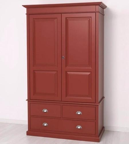 Landhaus Kleiderschrank Dielenschrank Garderobenschrank Schrank Jonas PS127 2-trg. XL groß Massivholz bordeaux rot lackiert Nostalgie Vintage Shabby Chic