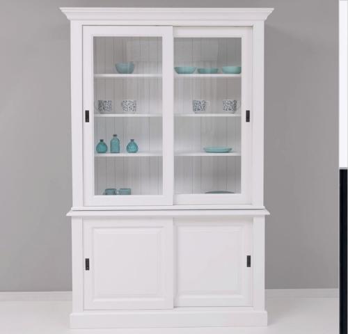 Landhaus Buffet Vitrine Massivholz weiß - schwarz lackiert Küchenbuffet Vitrinenschrank XL Esszimmerschrank PS597 Hannover Landhausstil