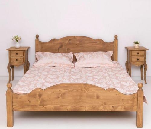 Landhausstil Bettgestell Bett braun gewachst Massivholz 90x200 cm geschwungene Form PS236 inkl. Lattenrost Einzelbett mit Romantik Look