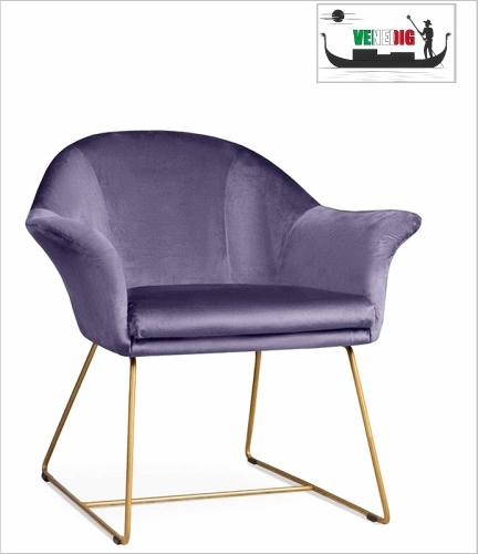 Designer Lounge Sessel lila Polstersessel Lesesessel Samt Velour Stoff Lavendel Liliac 16 " Venedig " Eisen Fußgestell Messing farbend Trend modern Style