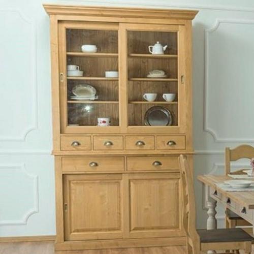 Preview: Landhaus Buffet Vitrine Glas Küchenbuffet Vitrinenschrank Esszimmerschrank Landhaus Küchen Schrank Fürth PS171-172 Fichte massiv Holz hell gewachst Landhausstil Massivholz WAX Finishing