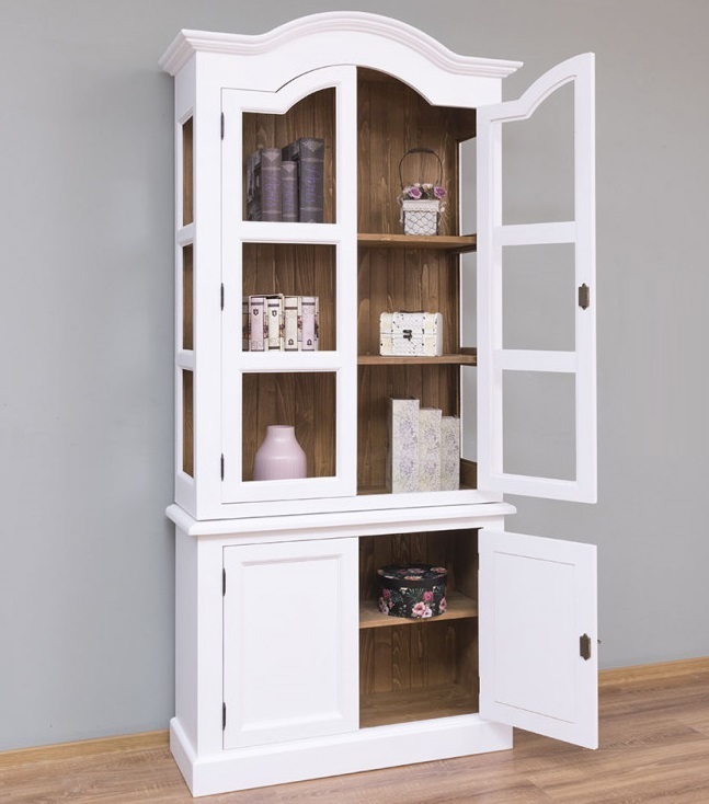 Vitrine 'Villa Greta' Landhausstil Weiß - Verglaster Schrank Im Shabby Chic Design