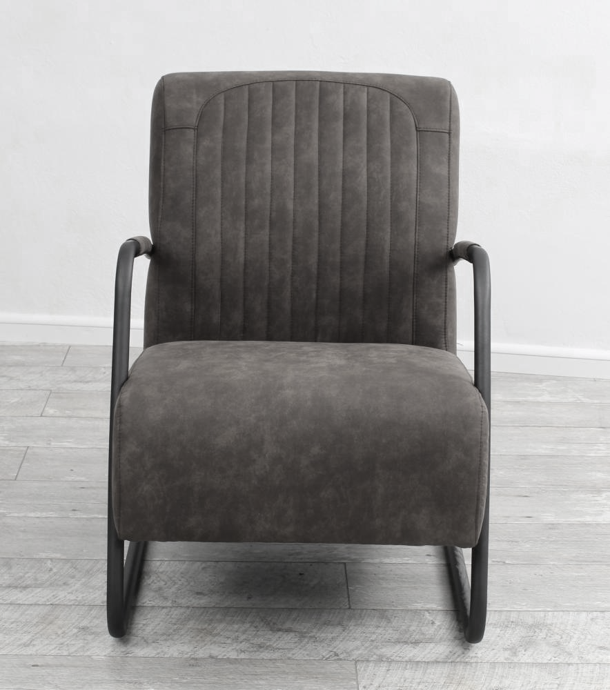 Sessel Stuhl Designer "Usedom"  Vintage (Kunstleder) für Möbel mit Nachahmung natürlicher Maserung, Knistern-Effekt Farbe anthrazit Metall Fuß