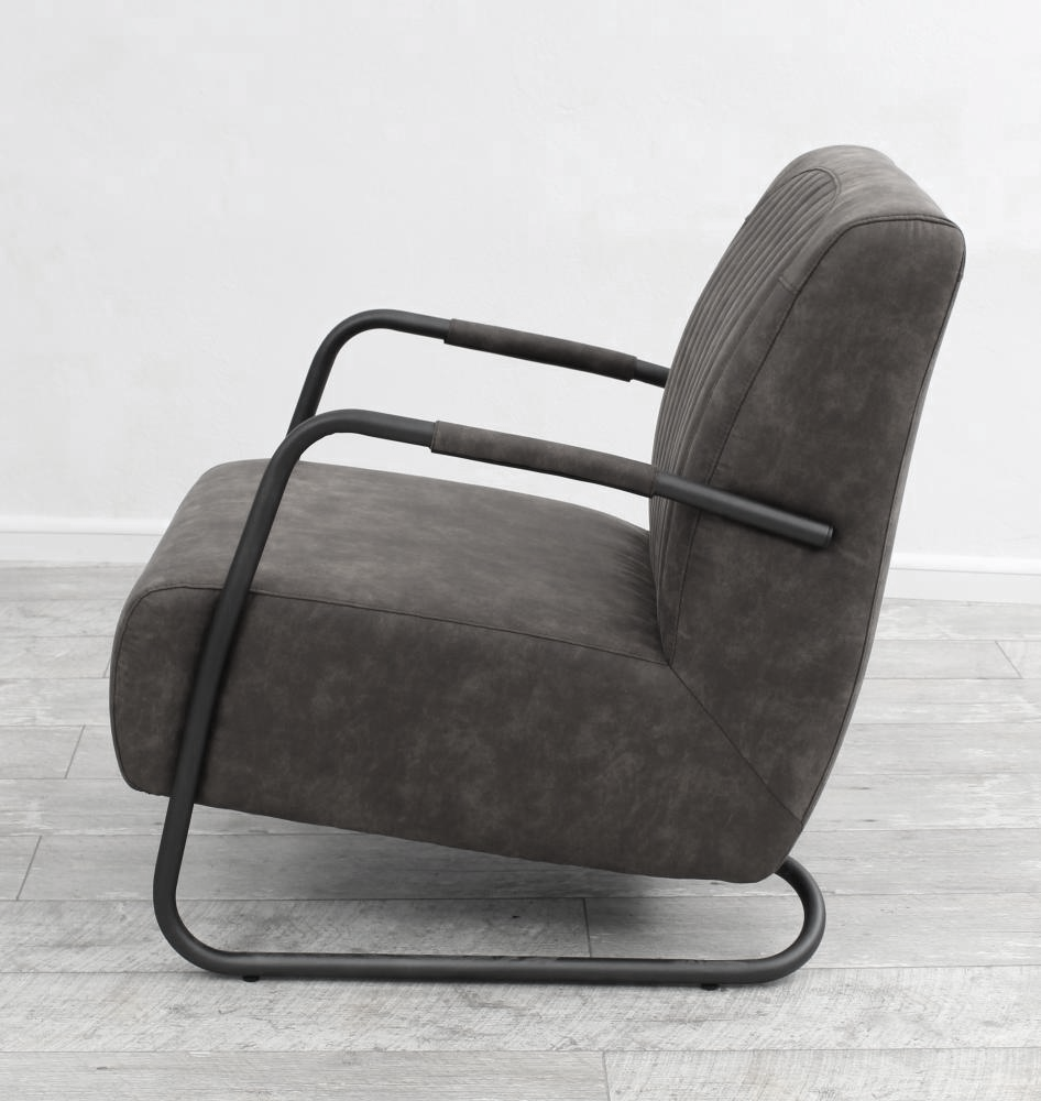 Sessel Stuhl Designer "Usedom"  Vintage (Kunstleder) für Möbel mit Nachahmung natürlicher Maserung, Knistern-Effekt Farbe anthrazit Metall Fuß