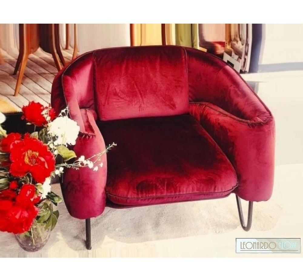 Sessel mit Samt Bezug Bordeaux rot Polstersessel modern Lounge Design " Leonardo Flow "