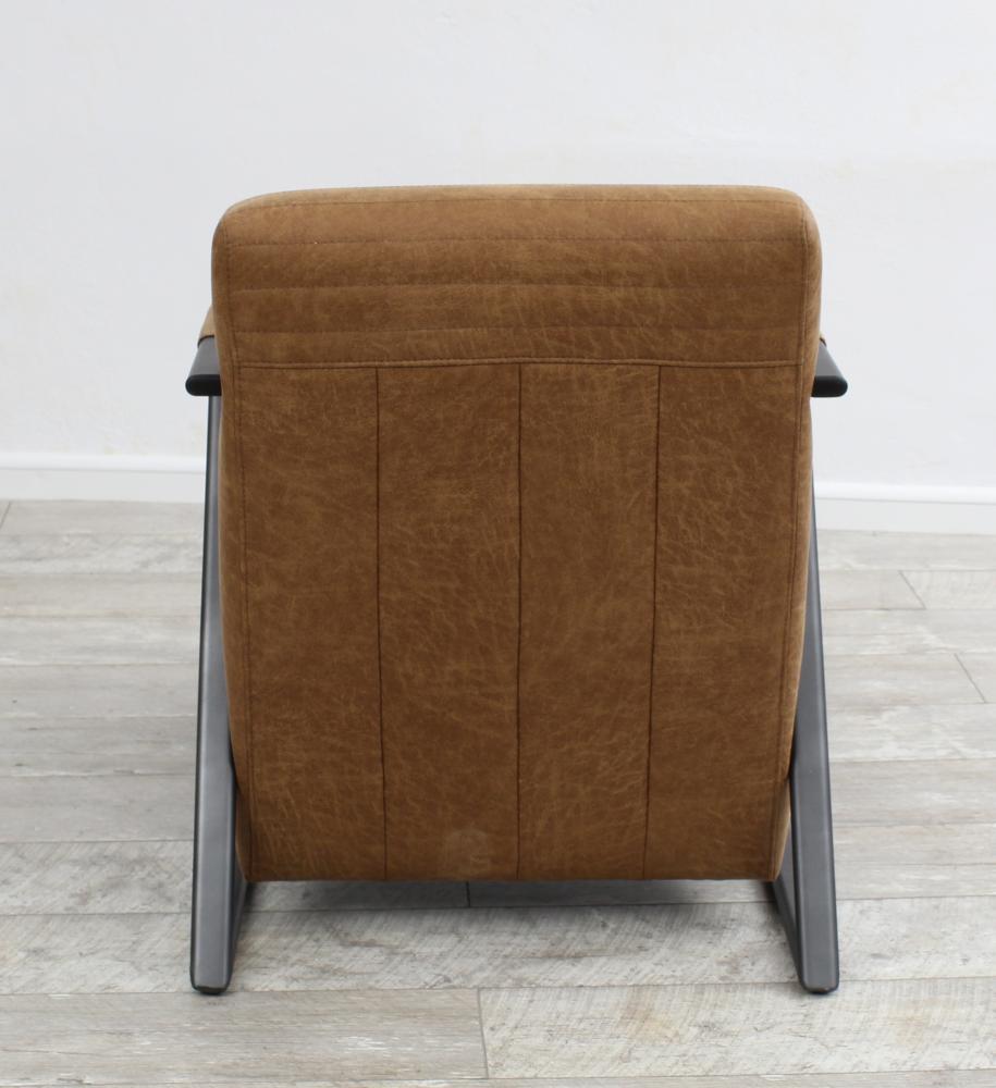 Sessel Stuhl Designer "Norderney" Vintage (Kunstleder) für Möbel mit Nachahmung natürlicher Maserung, Knistern-Effekt Farbe mittelbraun Metall Fuß