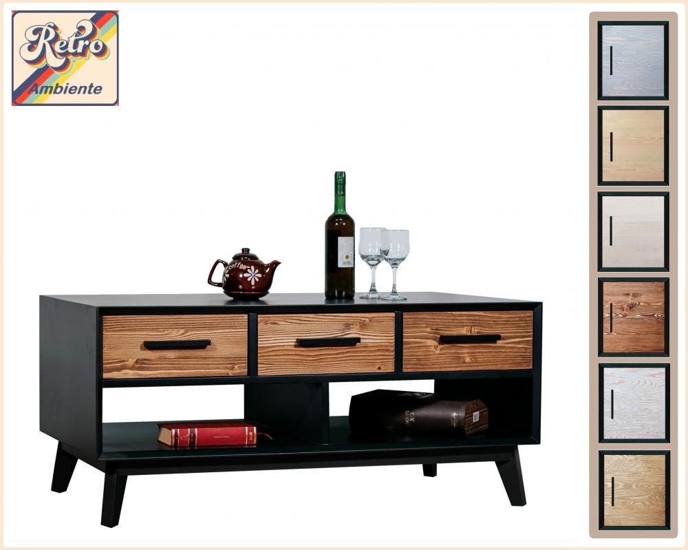 Retro Couchtisch Longe Tisch Massivholz schwarz - Whisky Nostalgie Look Serie " Retro Ambiente " Vintage Shabby Chic Design NOS-B20 lackiert & gebürstet