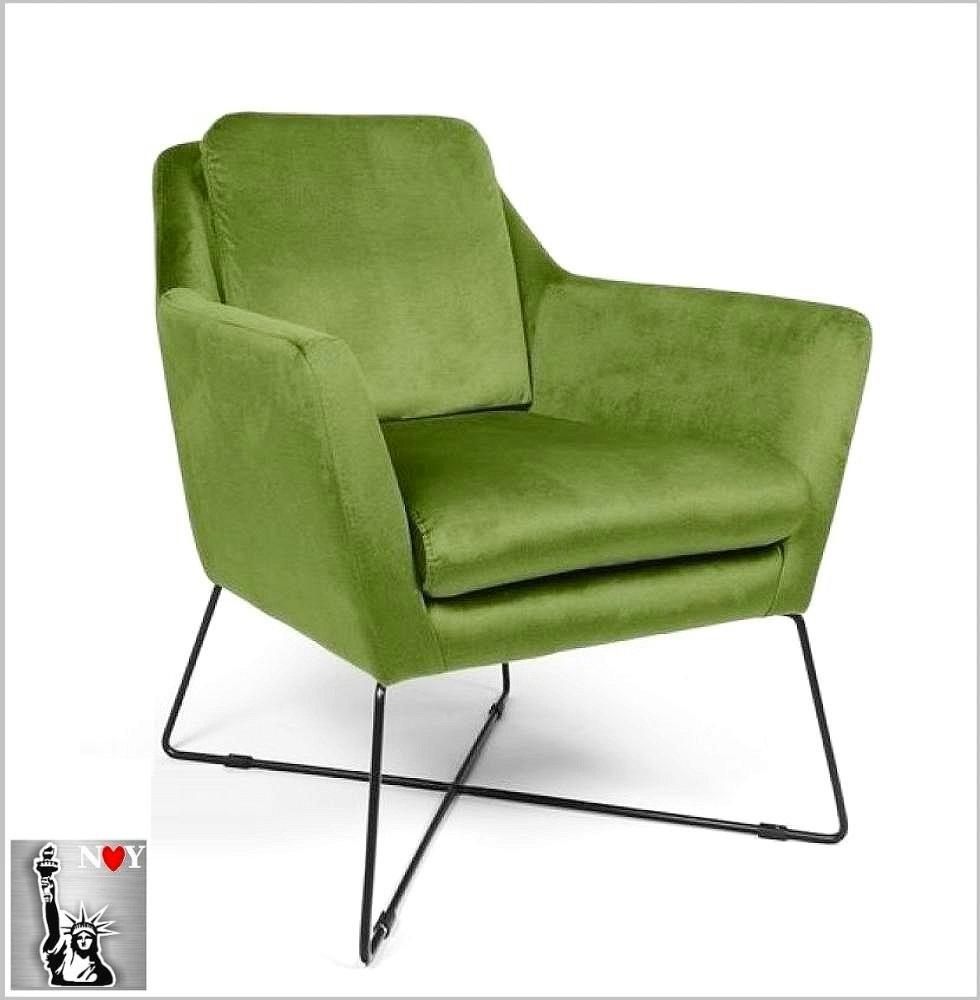 Loungesessel Samt Sessel modern Limetten grün Lesesessel Serie " New York " Eisengestell oder massive Holzfüße zur Auswahl Trend Design Polstermöbel