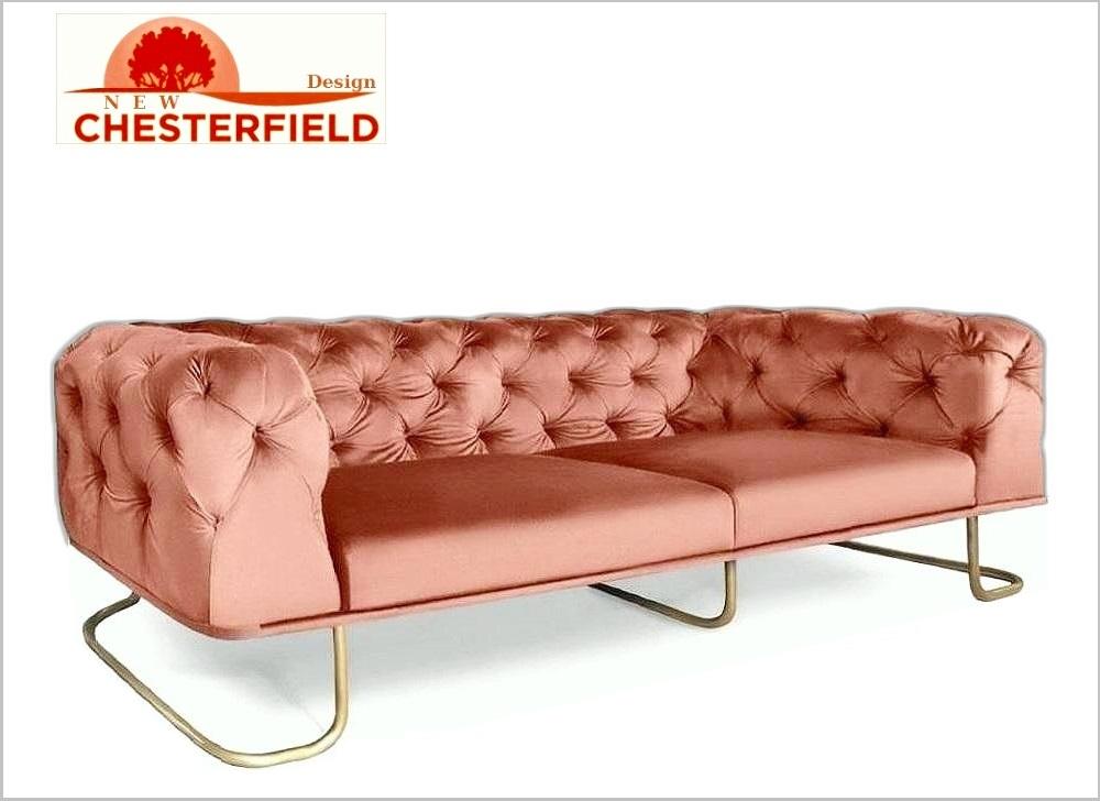 Lounge Sofa Designer Couch Polstermöbel New Chesterfield altrosa - Salmon 39 rosa Samt Velour Stoff robust 210 x 105 cm elegant Deluxe Canape mit Kufengestell