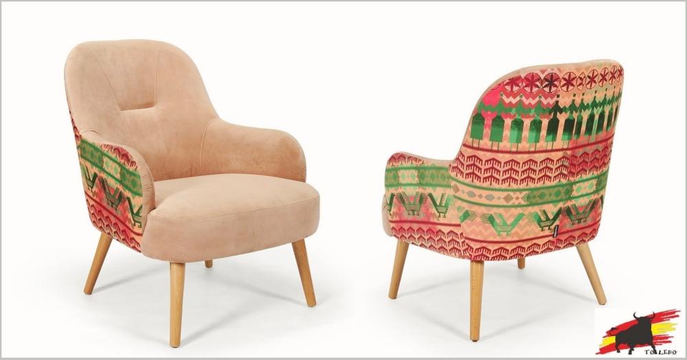 Lounge Sessel Lesesessel modern Ägypten Muster & Samt Puder apricot " TOLEDO " Massivholz Füße in schwarz / braun / weiß Polstersessel Retro Trend