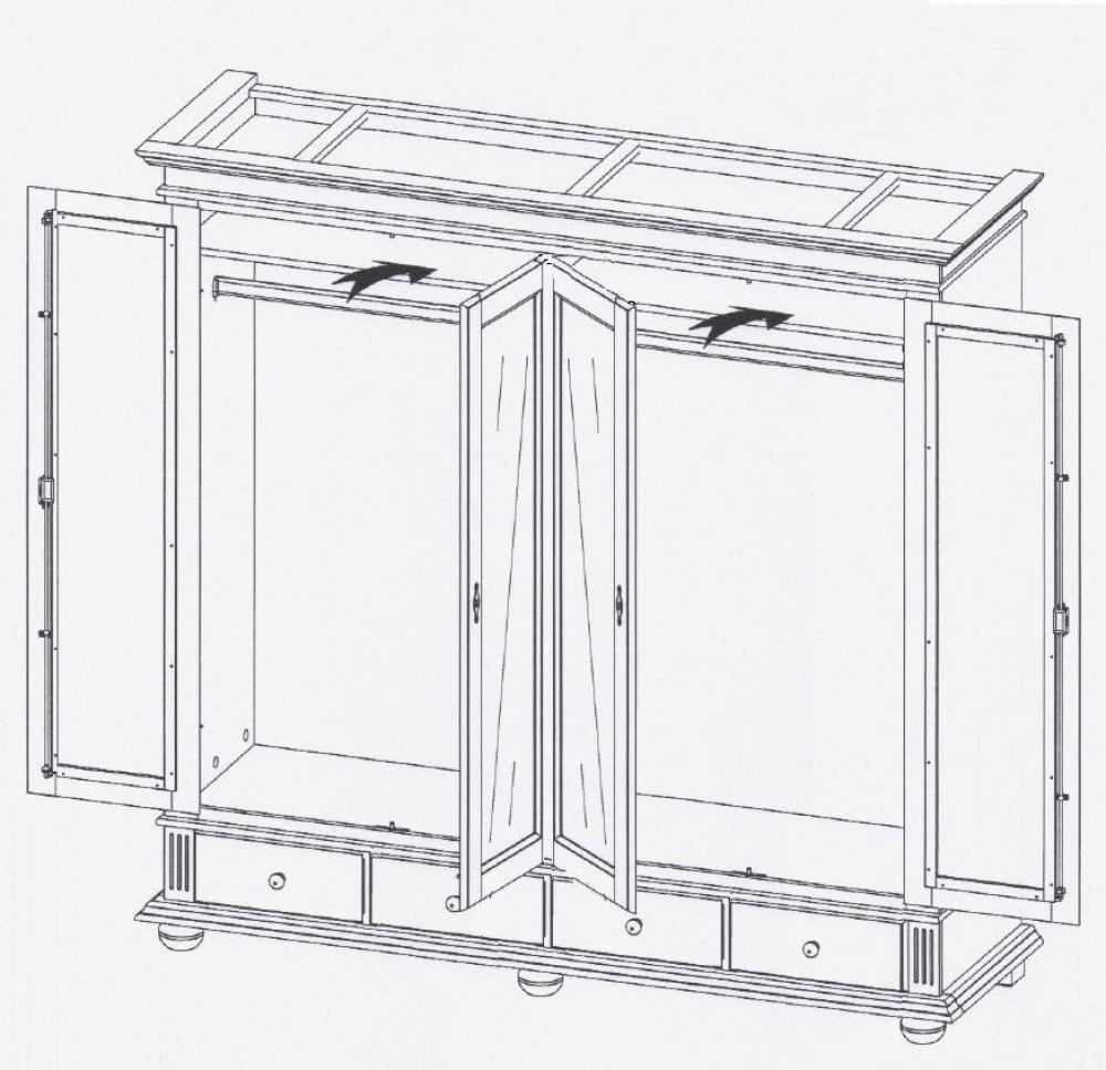 Kleiderschrank Schlafzimmer Spiegel Dielenschrank Zugspitz  4 türig Fichte massiv antik weiß Landhaus