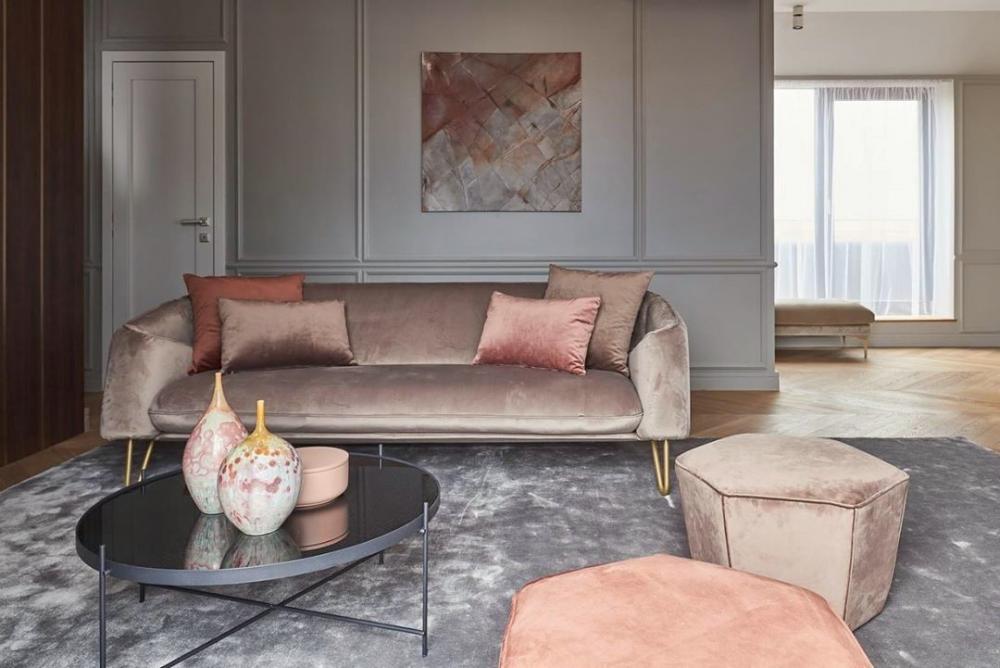 Lounge Sofa Couch modern Designer Leonardo Flow Samt Velour Stoff Polstermöbel robust 170 cm 2 Sitzer elegant altrosa rosa / Choco braun 18 Farben Auswahl